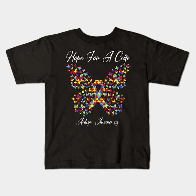 Hope For A Cure Butterfly Gift Autism Kids T-Shirt by HomerNewbergereq